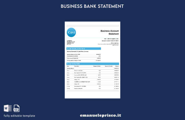 stile verificato Ucraina Icard business verifica estratto conto Modello Word e P